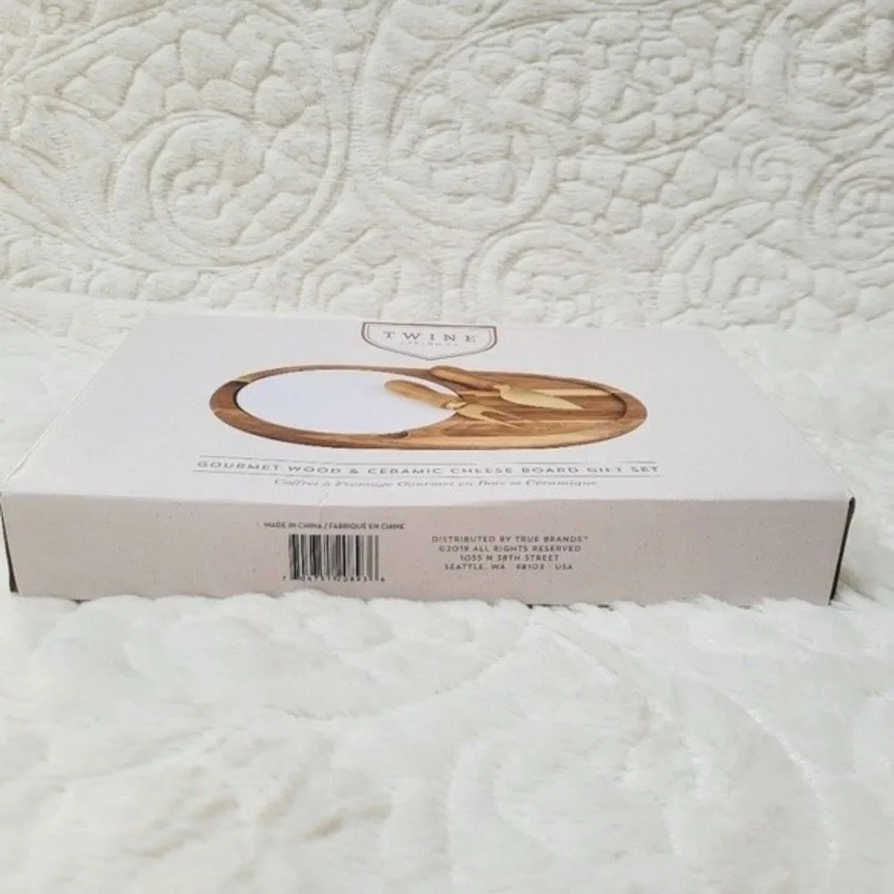 Twine Living Company Gourmet Cheese Board 4 Piece Set Wood Ceramic New Sealed